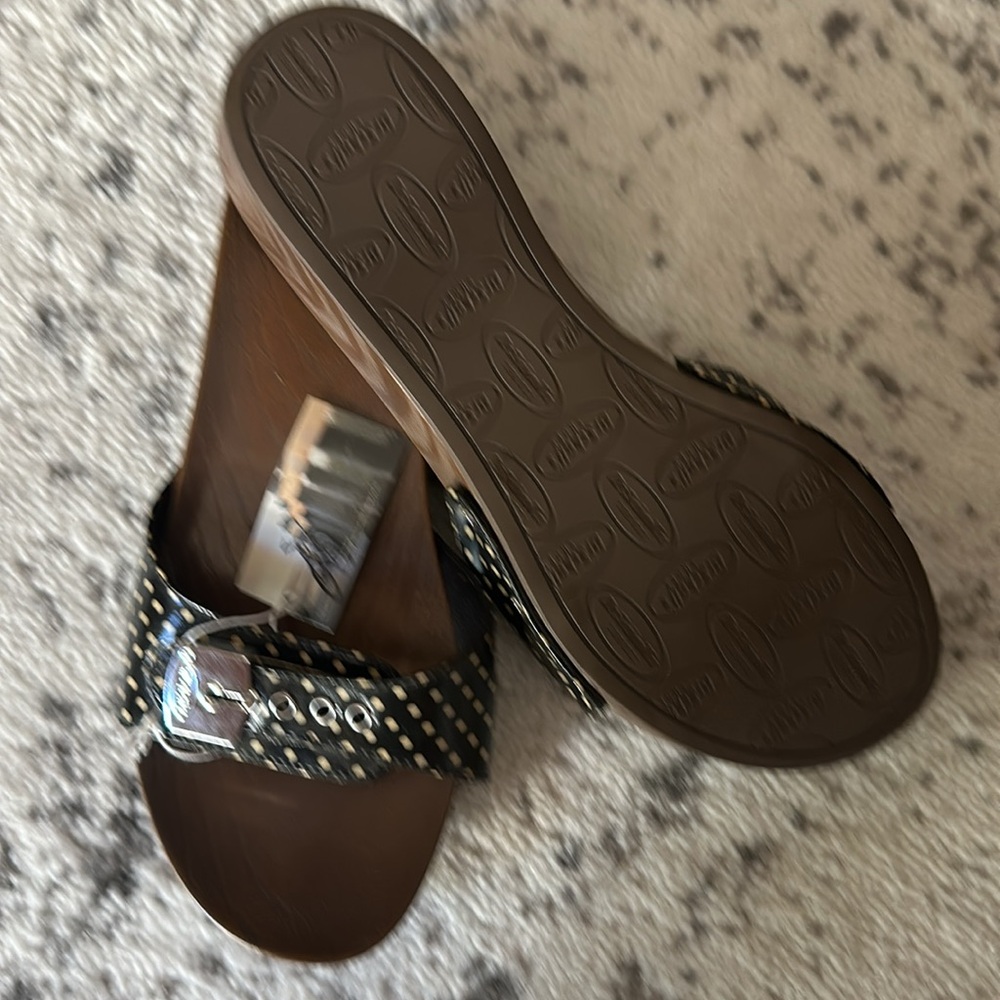 Dr. Scholll’s Size 10M Stylish Black and Beige Polka Dot Women's Sandals - NWT